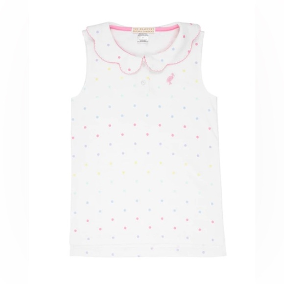 TBBC Paige's Playful Pima Cotton Polo 18-24M White Dudley Dot Sleeveless Preppy - Picture 1 of 6
